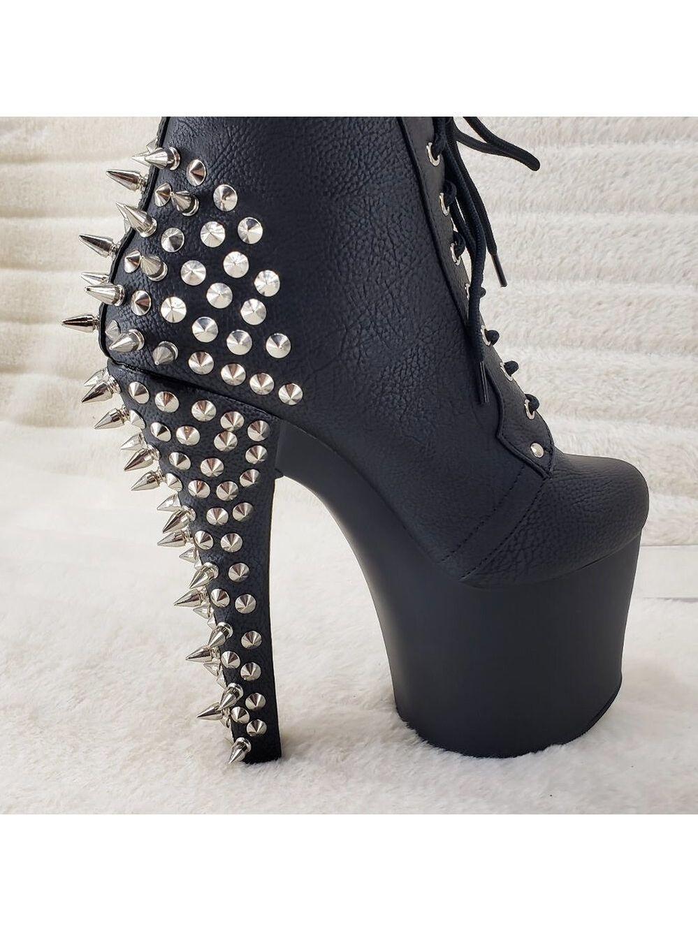 Spikes & Studs High Heel Platform Punk Rock Ankle Boots Fearless - Picture 4 of 11